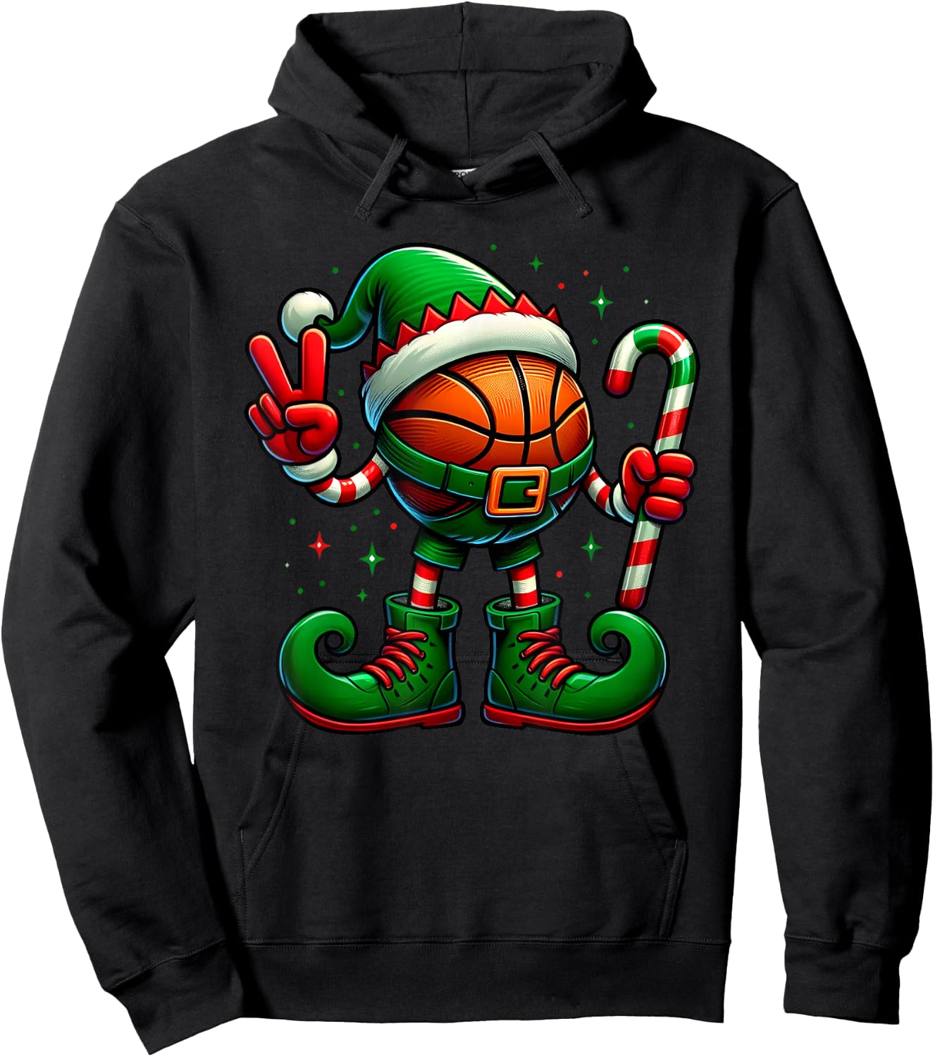 Funny Peace Hand Basketball Elf Christmas Kids Hoodie - Hoodie | Black
