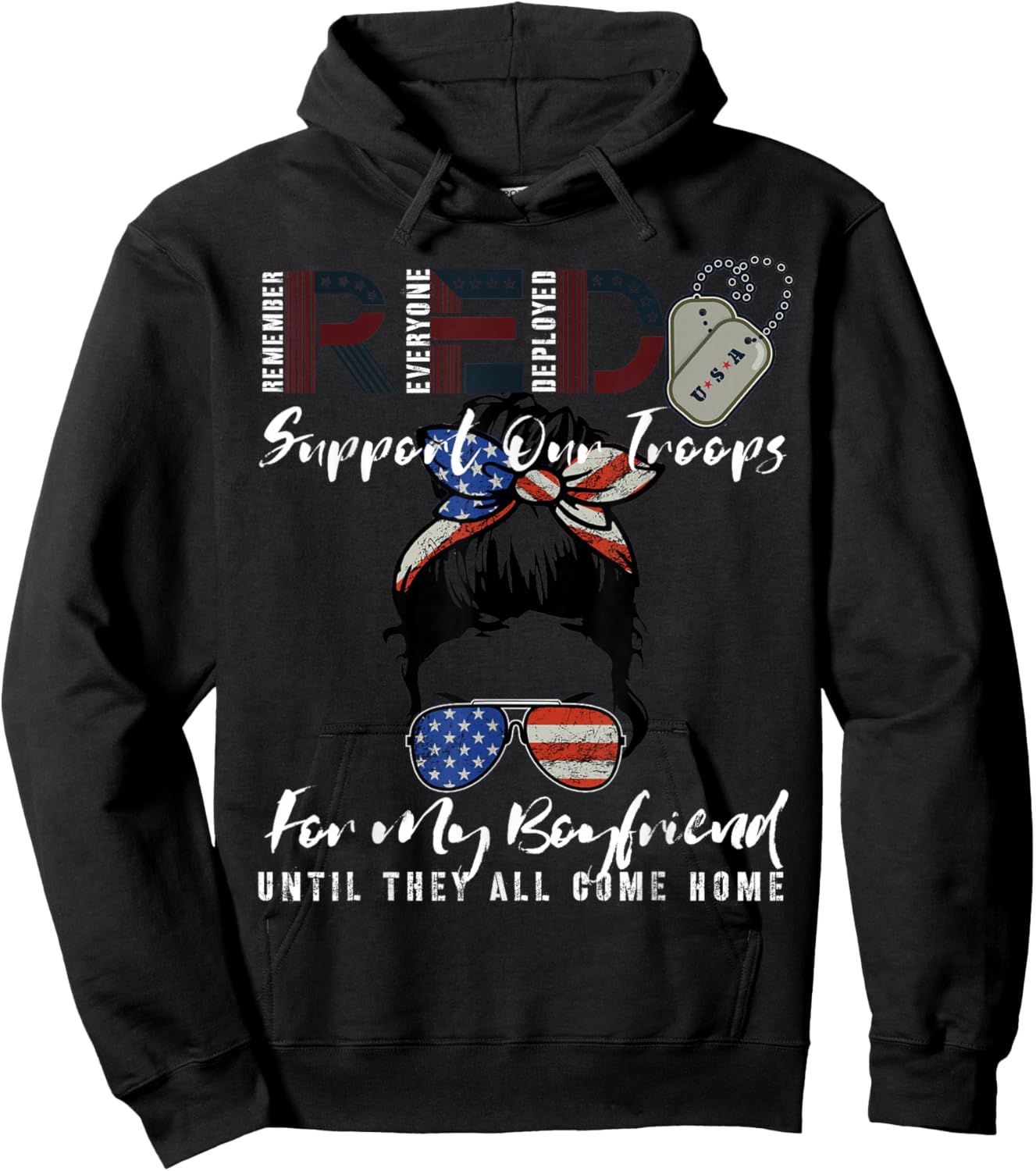 On Friday We Wear Red Friday Military US Flag For Boyfriend Hoodie - Hoodie | Black