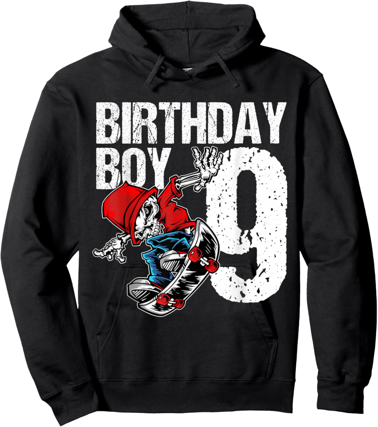 9 Year Old Skateboard Birthday Skateboarding Skate 9th Gift Hoodie - Hoodie | Black