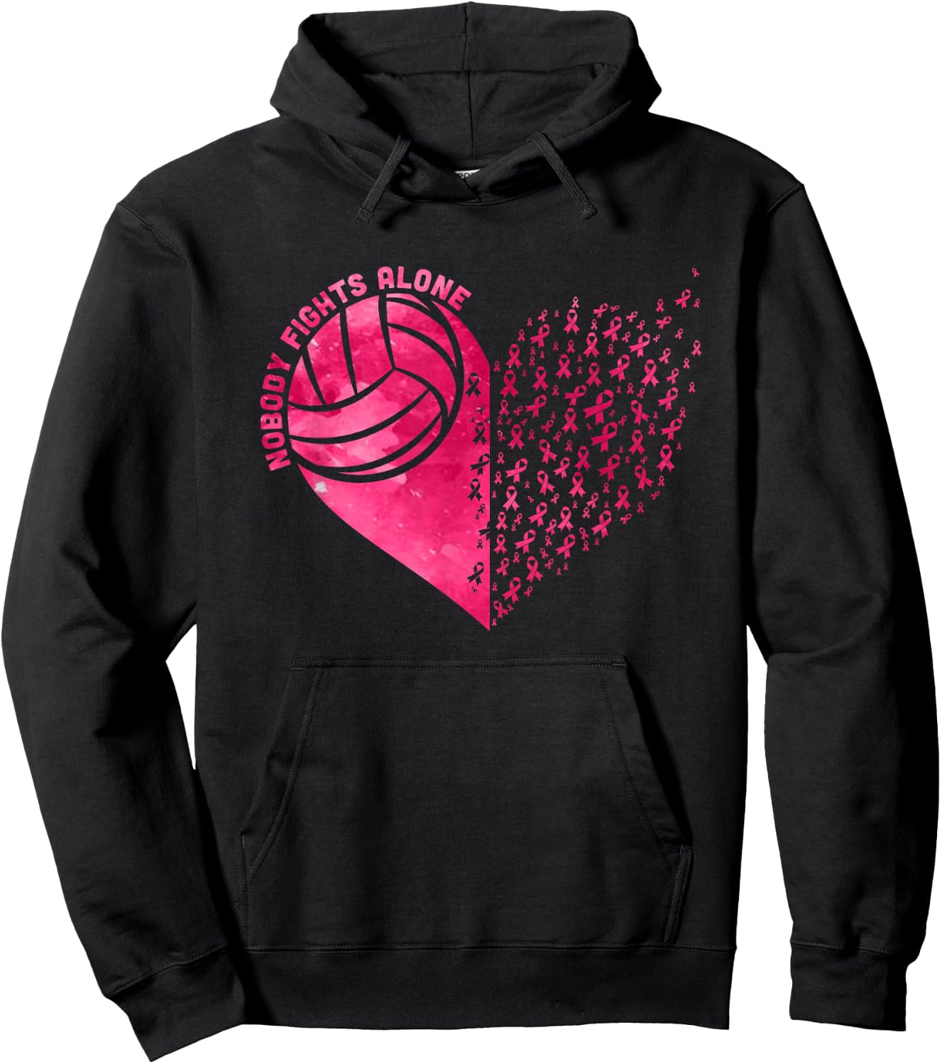 Nobody Fights Alone Pink Volleyball Breast Cancer Awareness Hoodie - Hoodie | Black