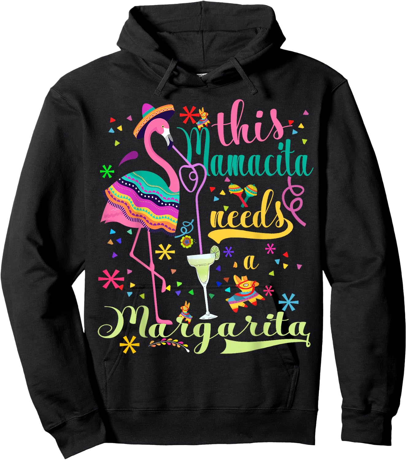 This Mamacita Needs A Margarita Cinco De Mayo Pink Flamingo Hoodie - Hoodie | Black