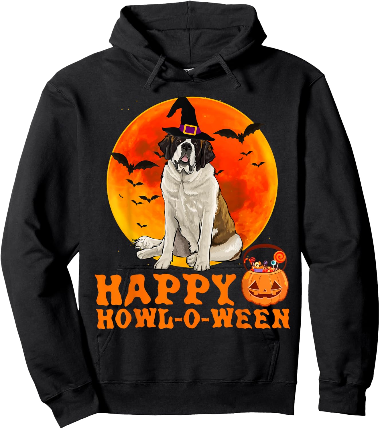 Funny St. Bernard Dog Halloween Happy Howl-o-ween Hoodie - Hoodie | Black