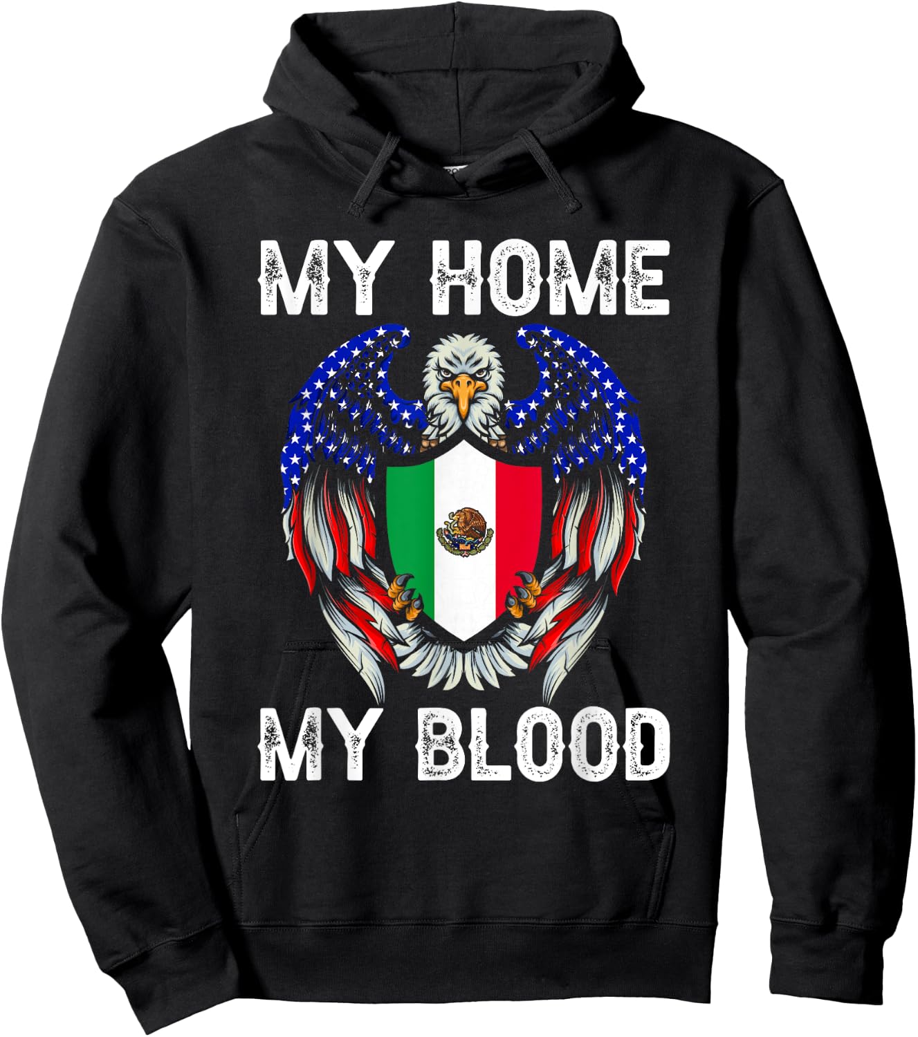 My Blood my Home Vintage American Grown with Mexican Roots Hoodie - Hoodie | Black