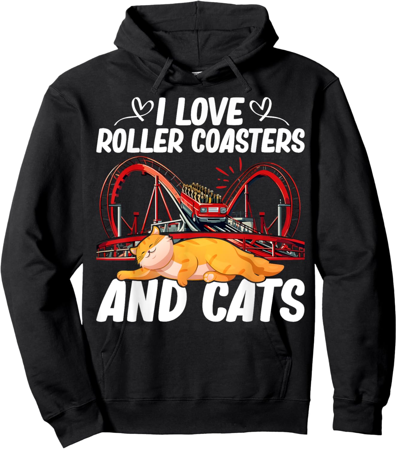 I Love Roller Coasters And Cats Pet Owner Amusement Park Hoodie - Hoodie | Black
