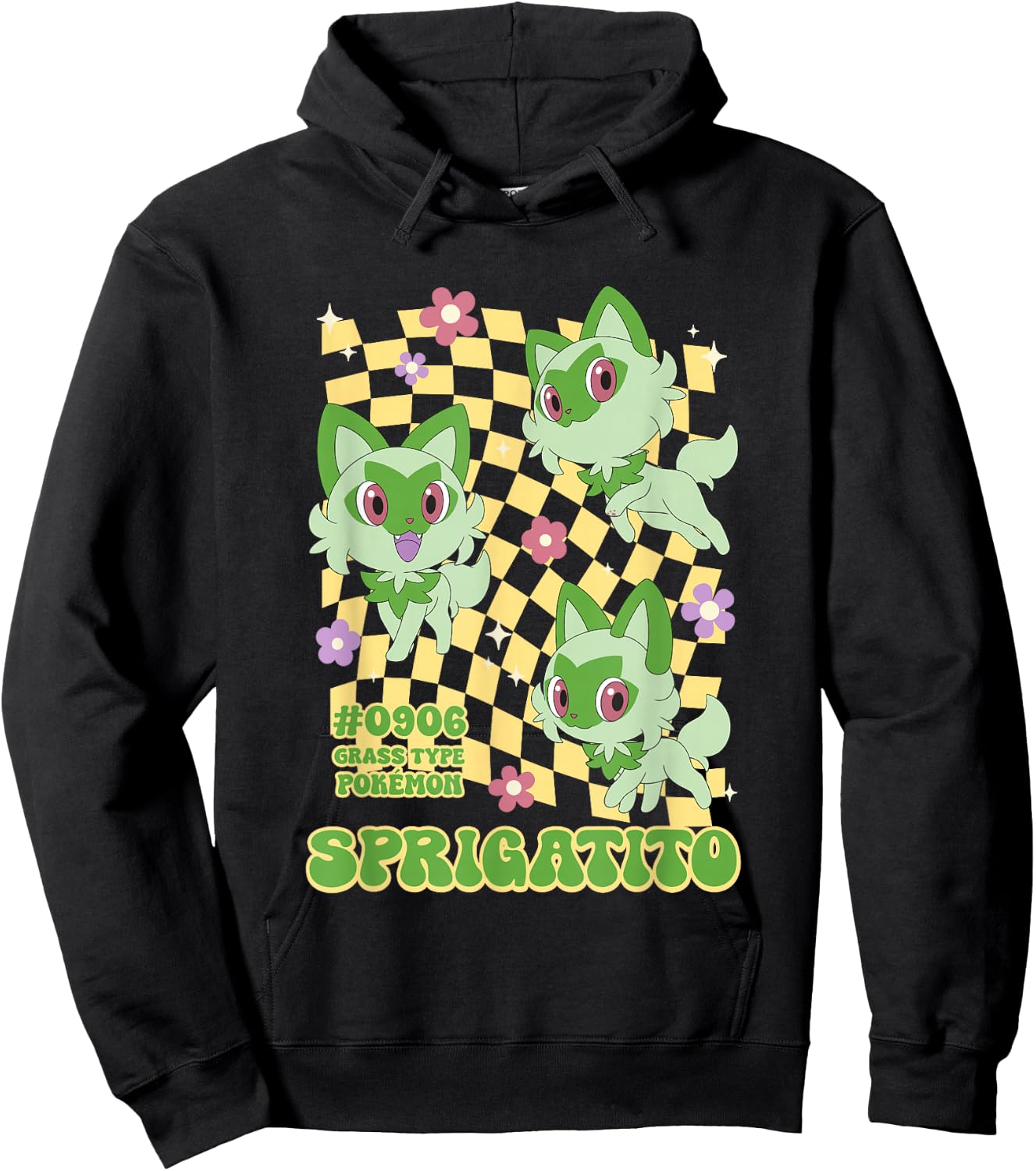 Pokémon Sprigatito #0906 Grass Type Pokemon Retro Chest Logo Hoodie - Hoodie | Black