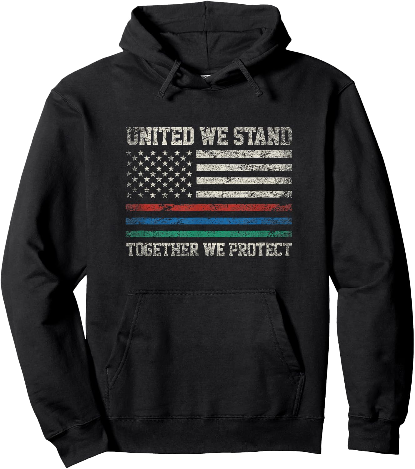 Thin Blue Red Green Line American Flag Support T Shirt Men Hoodie - Hoodie | Black