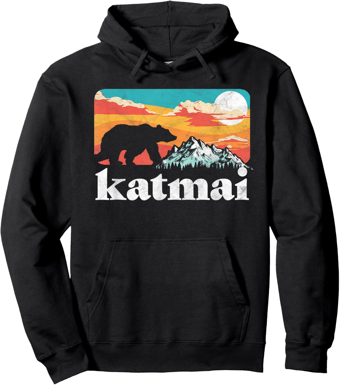 Katmai Alaska Retro Bear & Mountain Vintage 80s Graphic Hoodie - Hoodie | Black