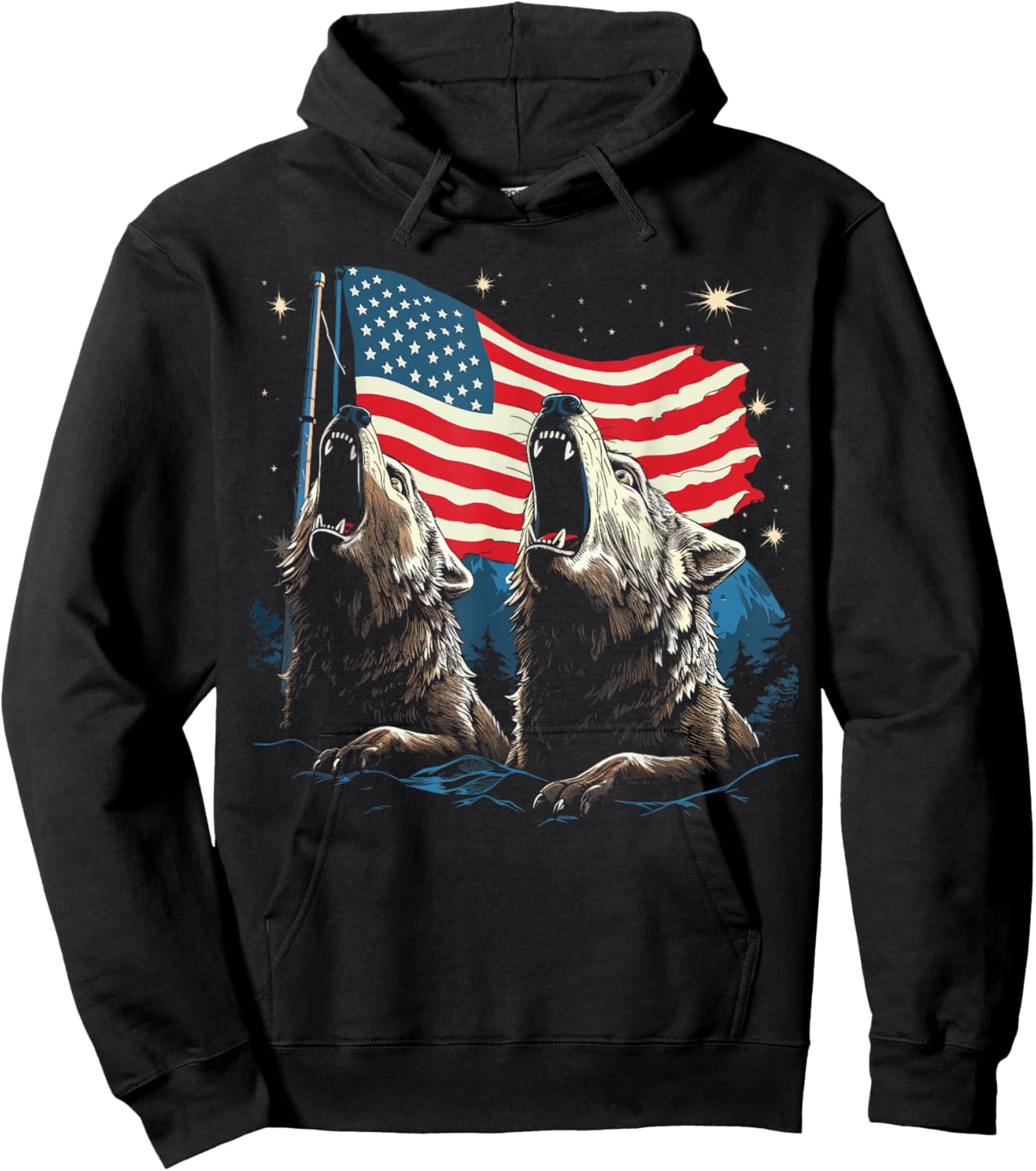 Wolves Moon Howling Wolf American Flag Wolves Hoodie - Hoodie | Black