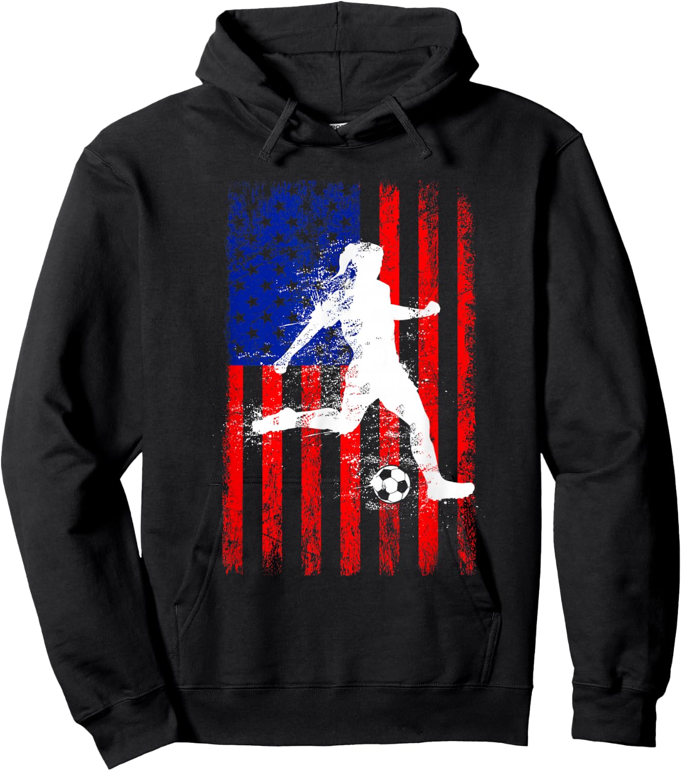 USA American Flag Soccer Shirt for Girls Women Hoodie - Hoodie | Black