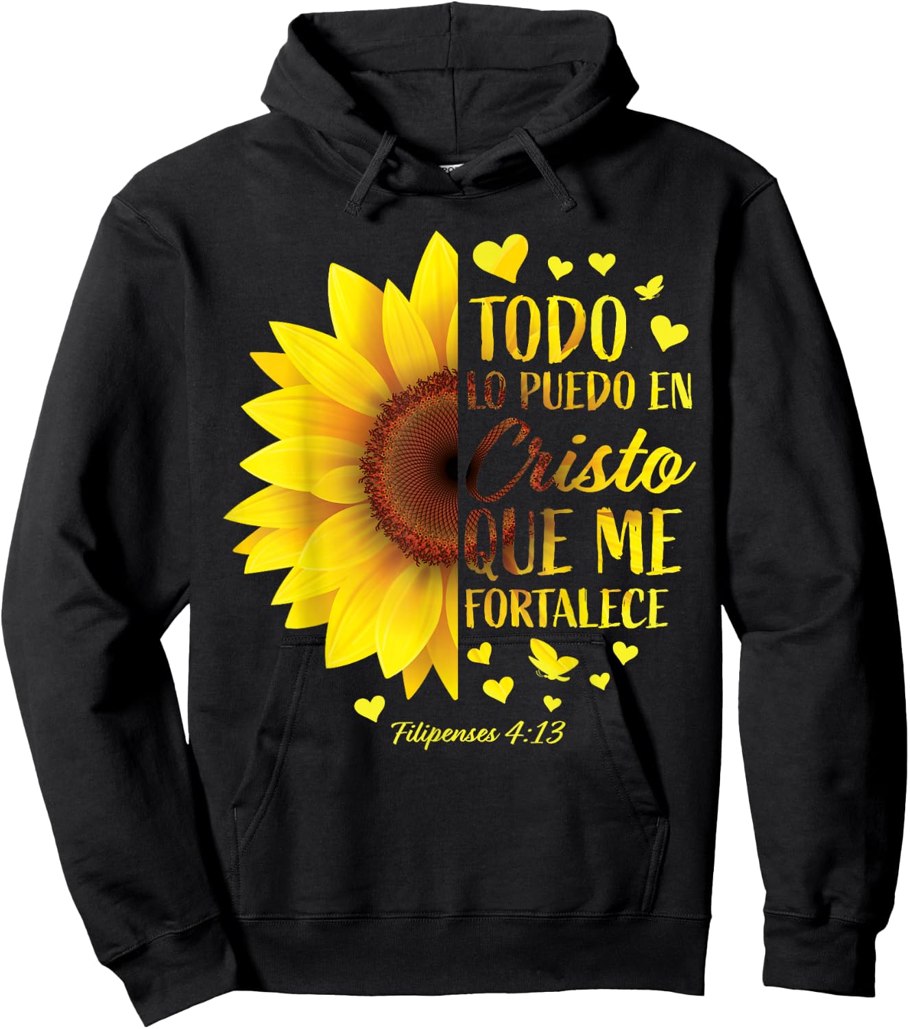 Christian Spanish Gift Women Religious Bible Verse Sunflower Hoodie - Hoodie | Black