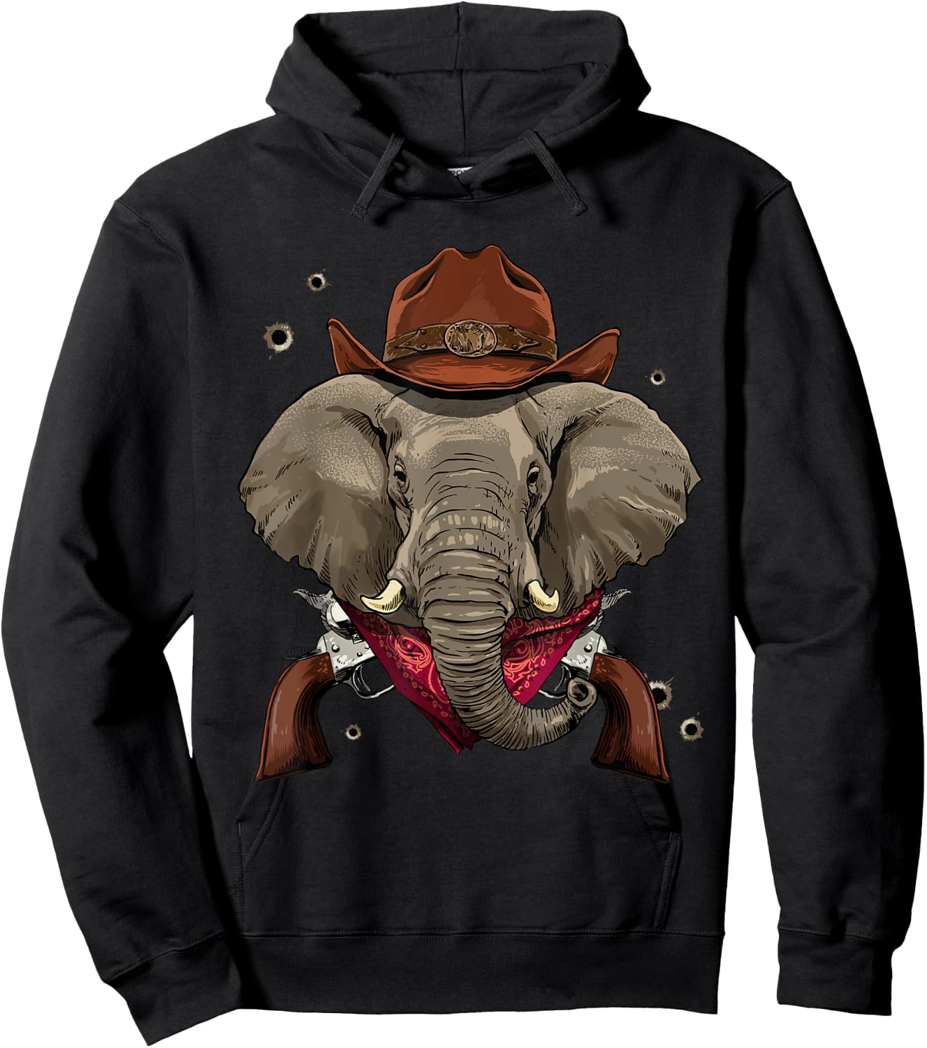 Cowboy Elephant Western Rodeo Cowboy Hat and Bandana Hoodie - Hoodie | Black