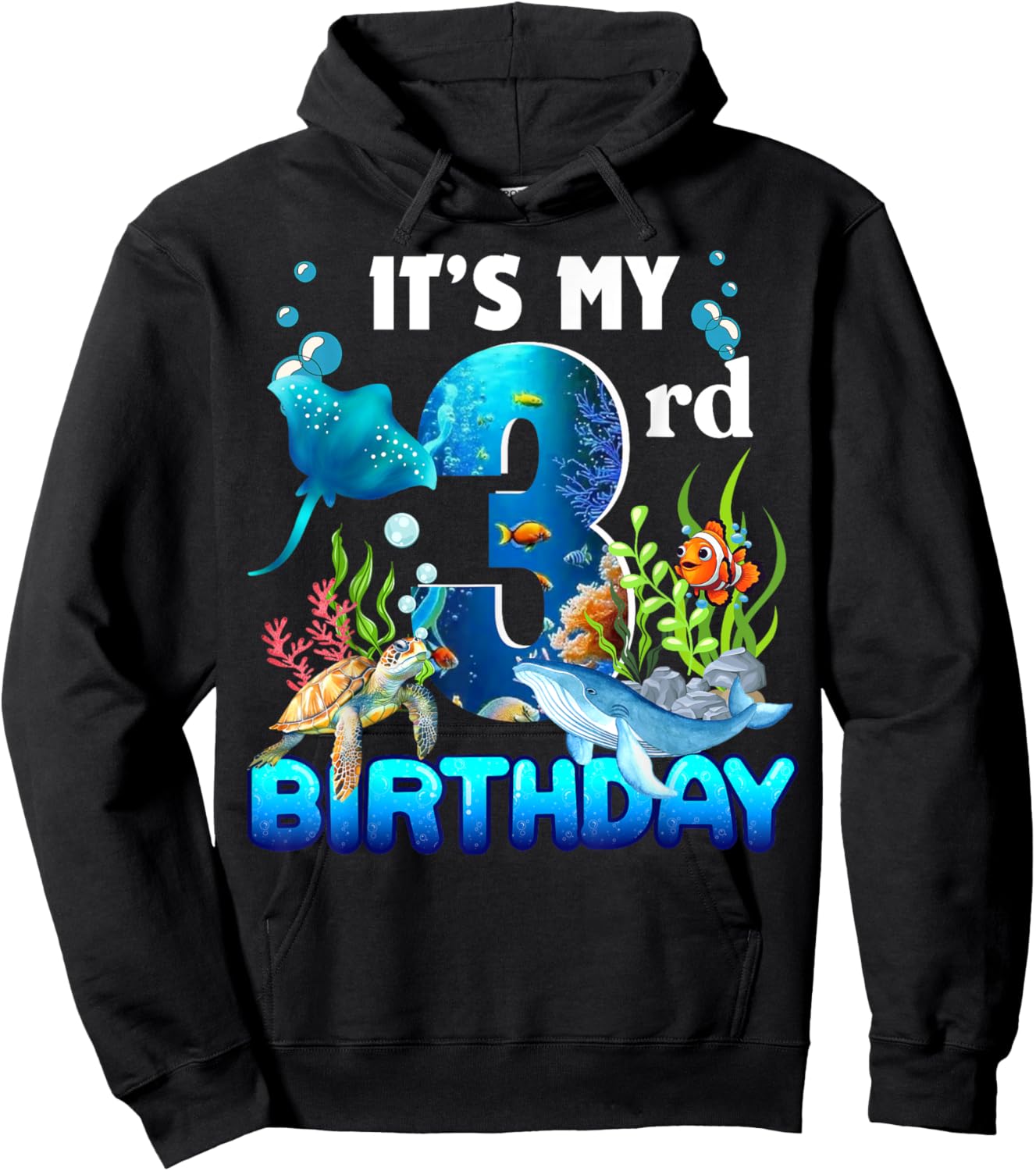 It's My 3rd Birthday Party Ocean 3 Years Old Sea Fish B-Day Hoodie - Hoodie | Black