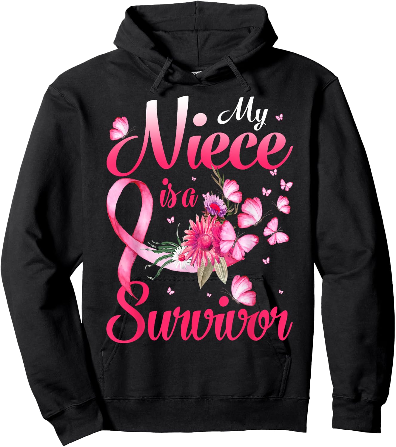 My Niece Is A Survivor Butterfly Breast Cancer Awareness Hoodie - Hoodie | Black