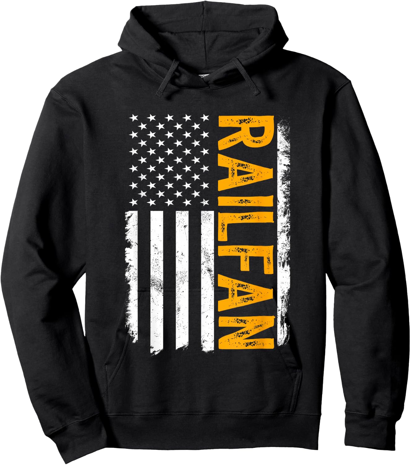 Railfan American Flag, Train Buff, Rail Buff, Trainspotter Hoodie - Hoodie | Black