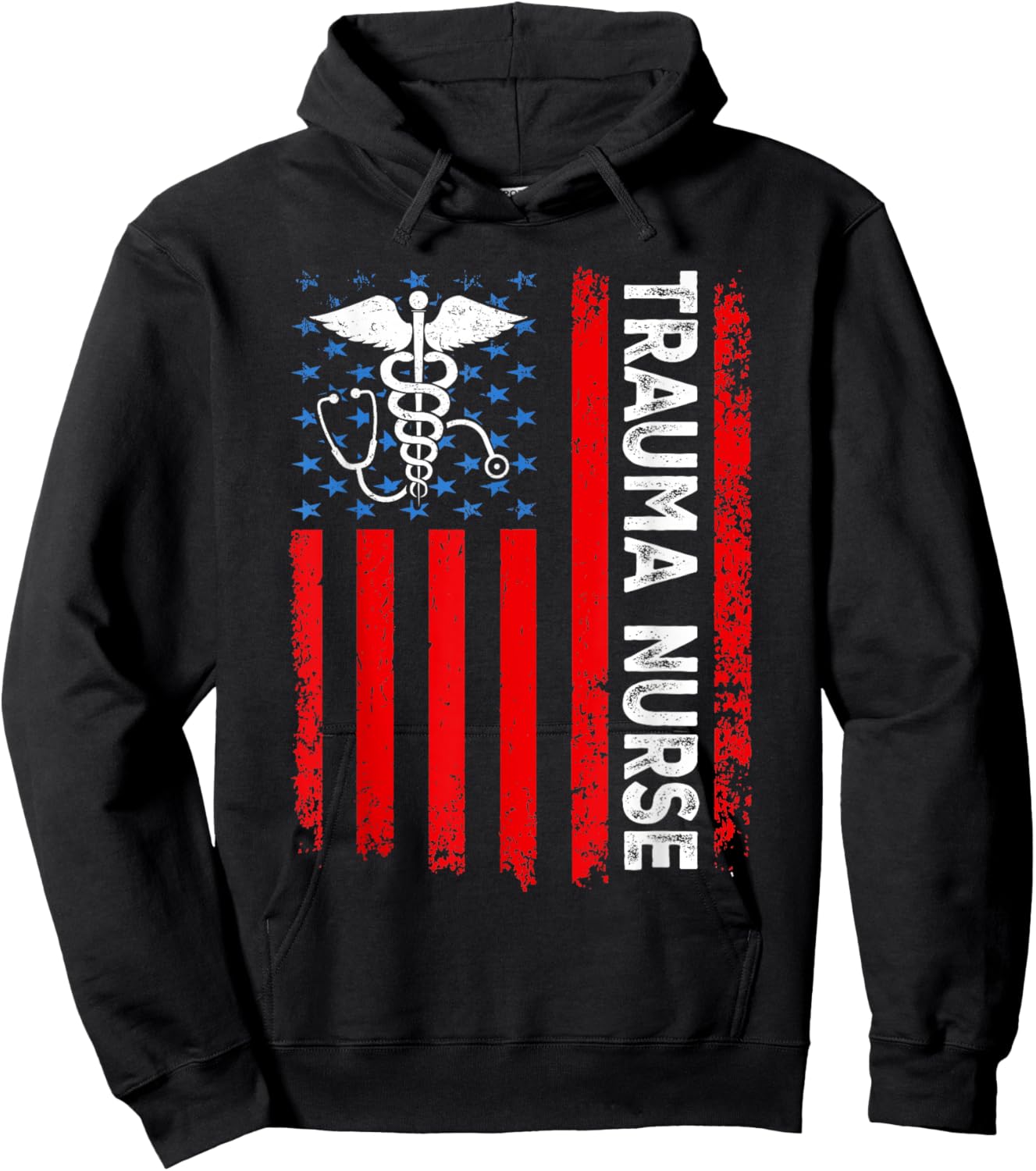 Trauma Nurse American Flag Patriotic 4th of July Men Hoodie - Hoodie | Black