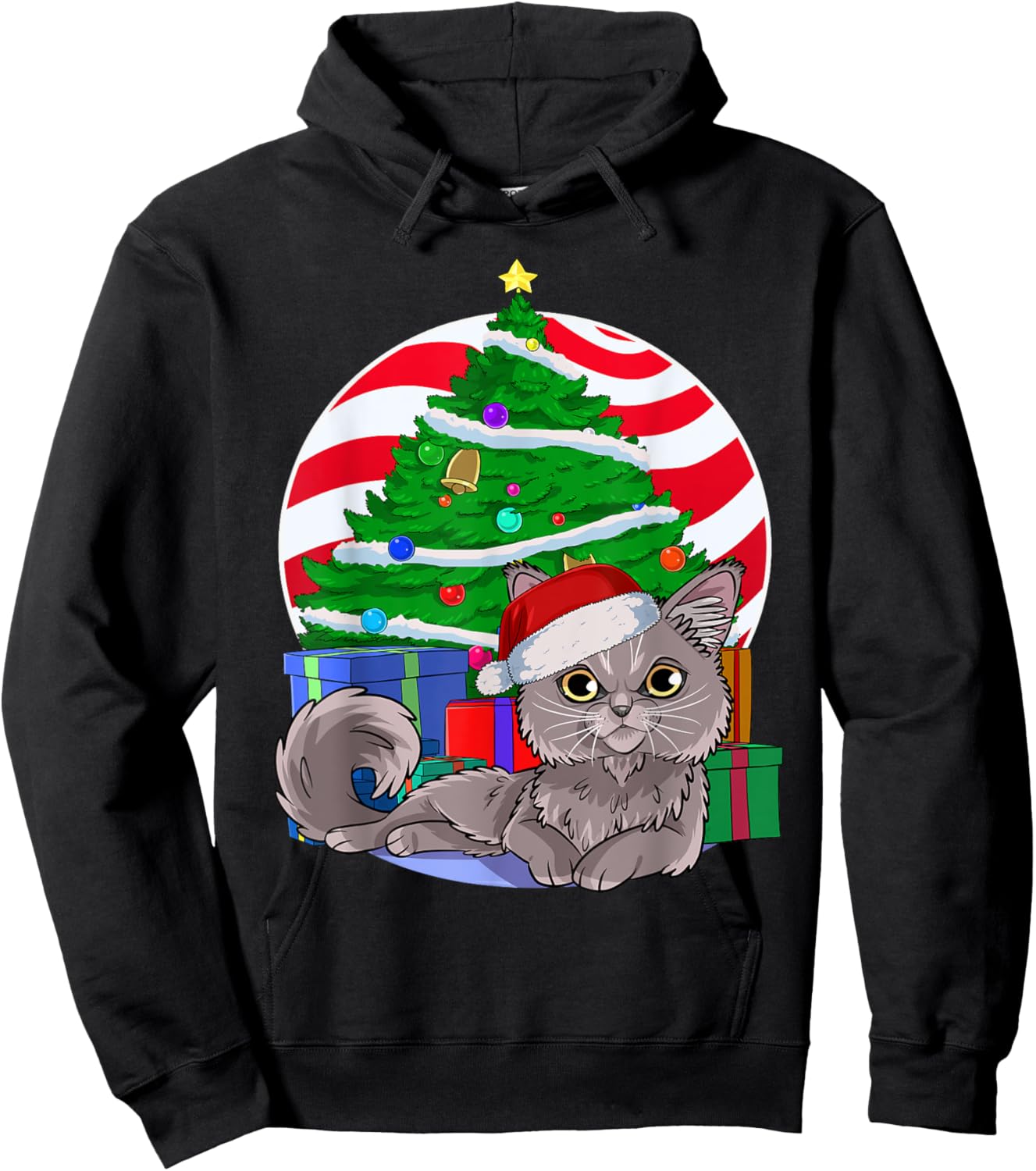 Nebelung Cat Cute Santa Christmas Tree Xmas Decor Hoodie - Hoodie | Black