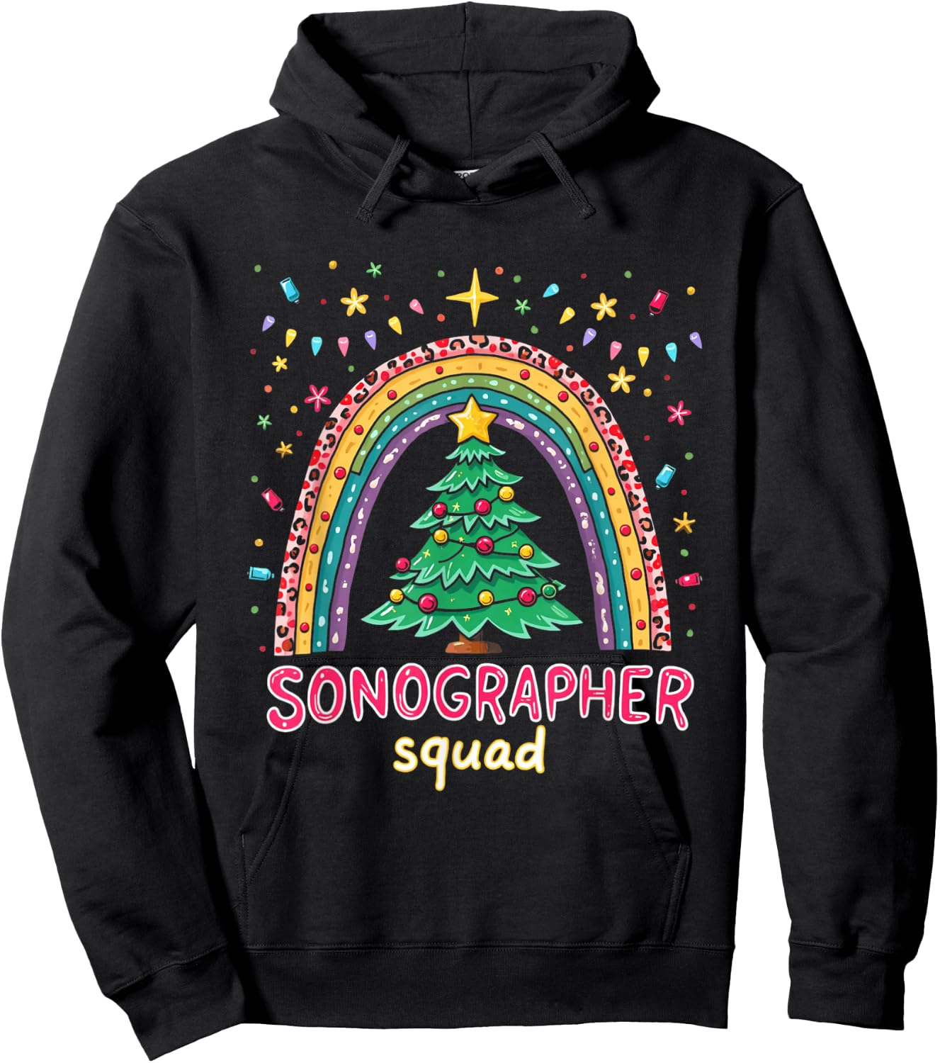 Sonography Christmas Plaid Leopard Rainbow Sonographer Squad Hoodie - Hoodie | Black