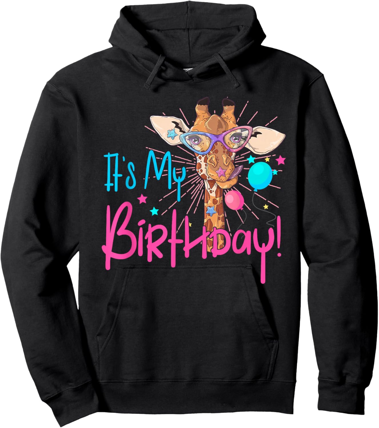 It is My Birthday Good Time Giraffe Party Animal Colorful Hoodie - Hoodie | Black