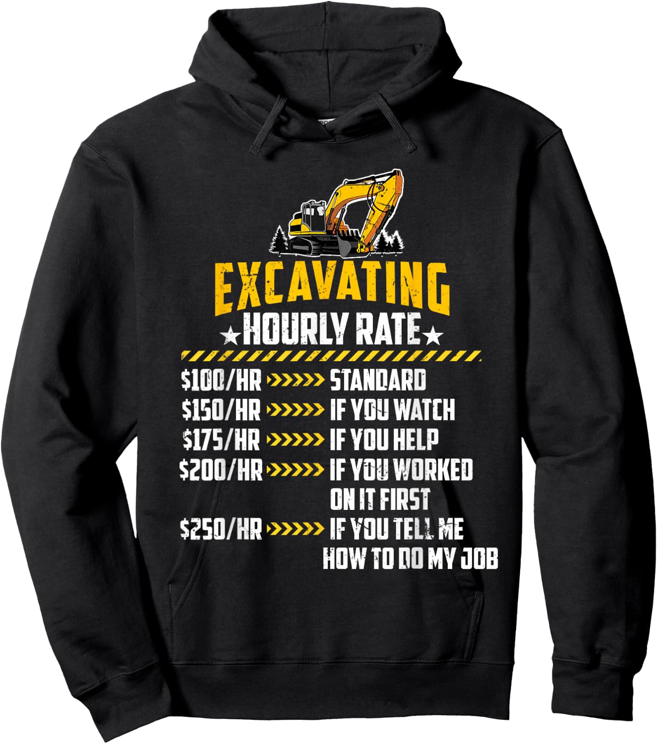 Excavating Hourly Rate Funny Excavator Machine Labor Rates Hoodie - Hoodie | Black