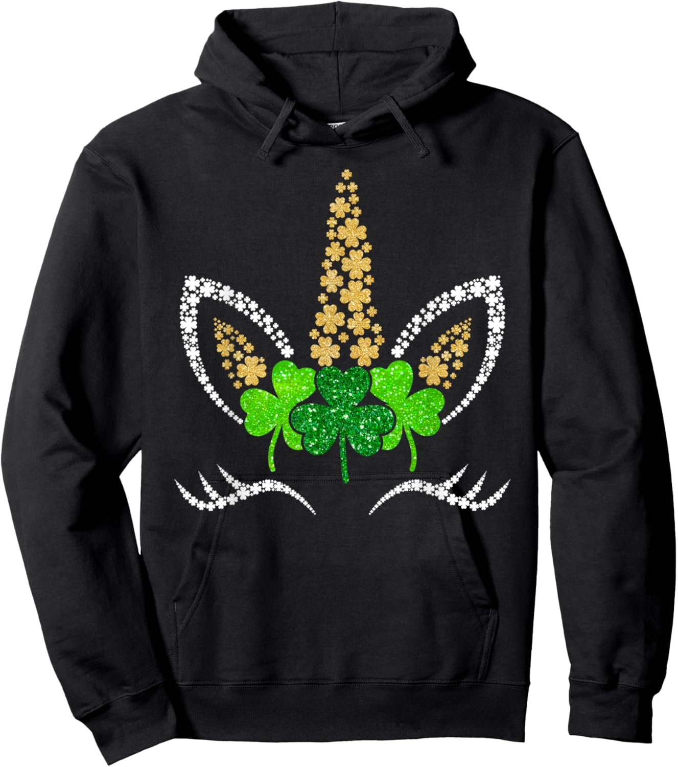 Unicorn Face Girls Kids St Patricks Day Irish Shamrock Women Hoodie - Hoodie | Black