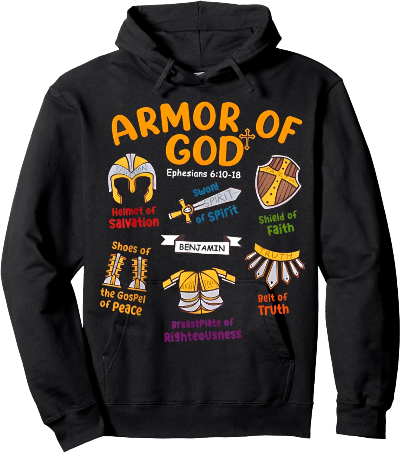 Armor of God Kids Christian Toddler Jesus Shield Ephesians Hoodie - Hoodie | Black