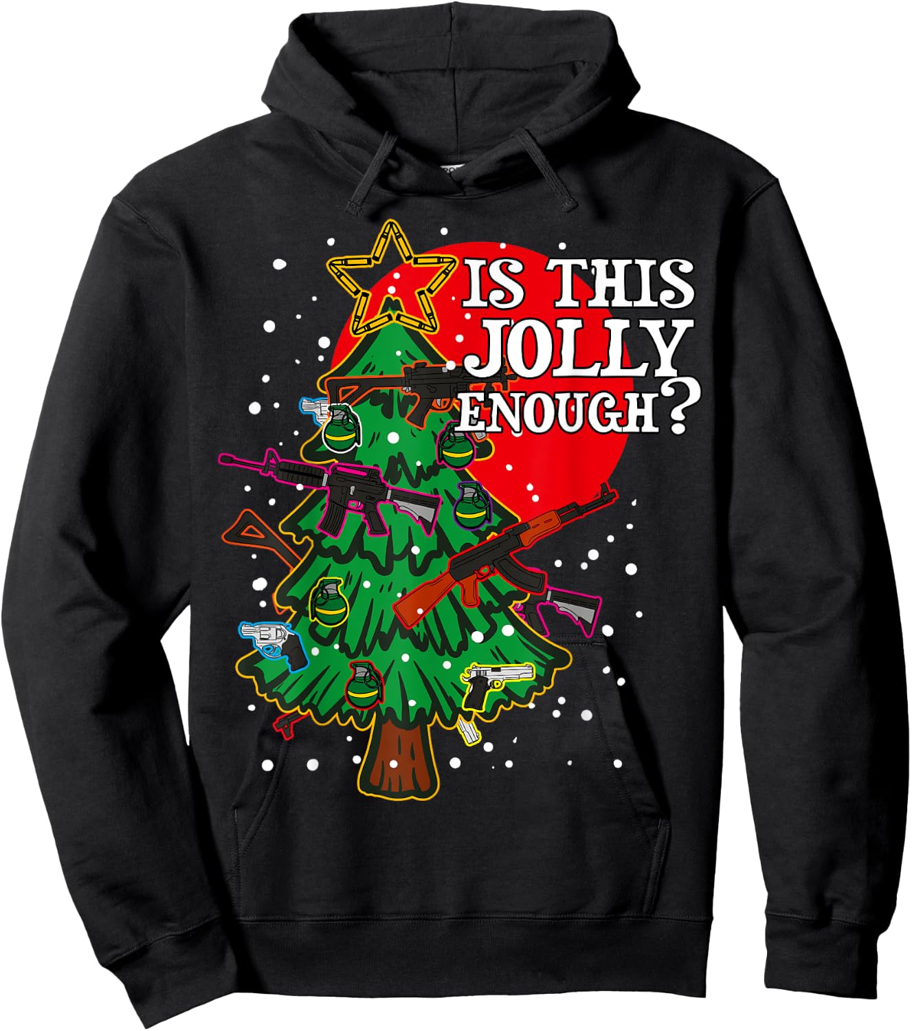 Is This Jolly Enough - Guns Christmas Tree Handgun Rifle M4 Hoodie - Hoodie | Black