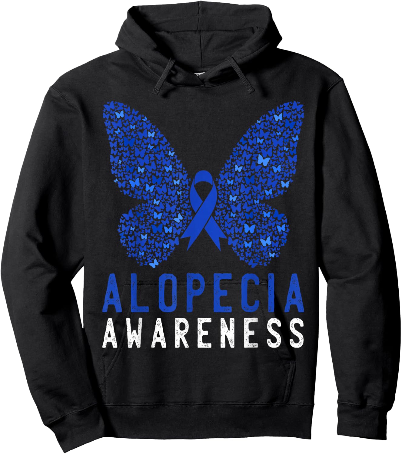 Butterfly Alopecia Awareness Blue AA Ribbon Support Warrior Hoodie - Hoodie | Black
