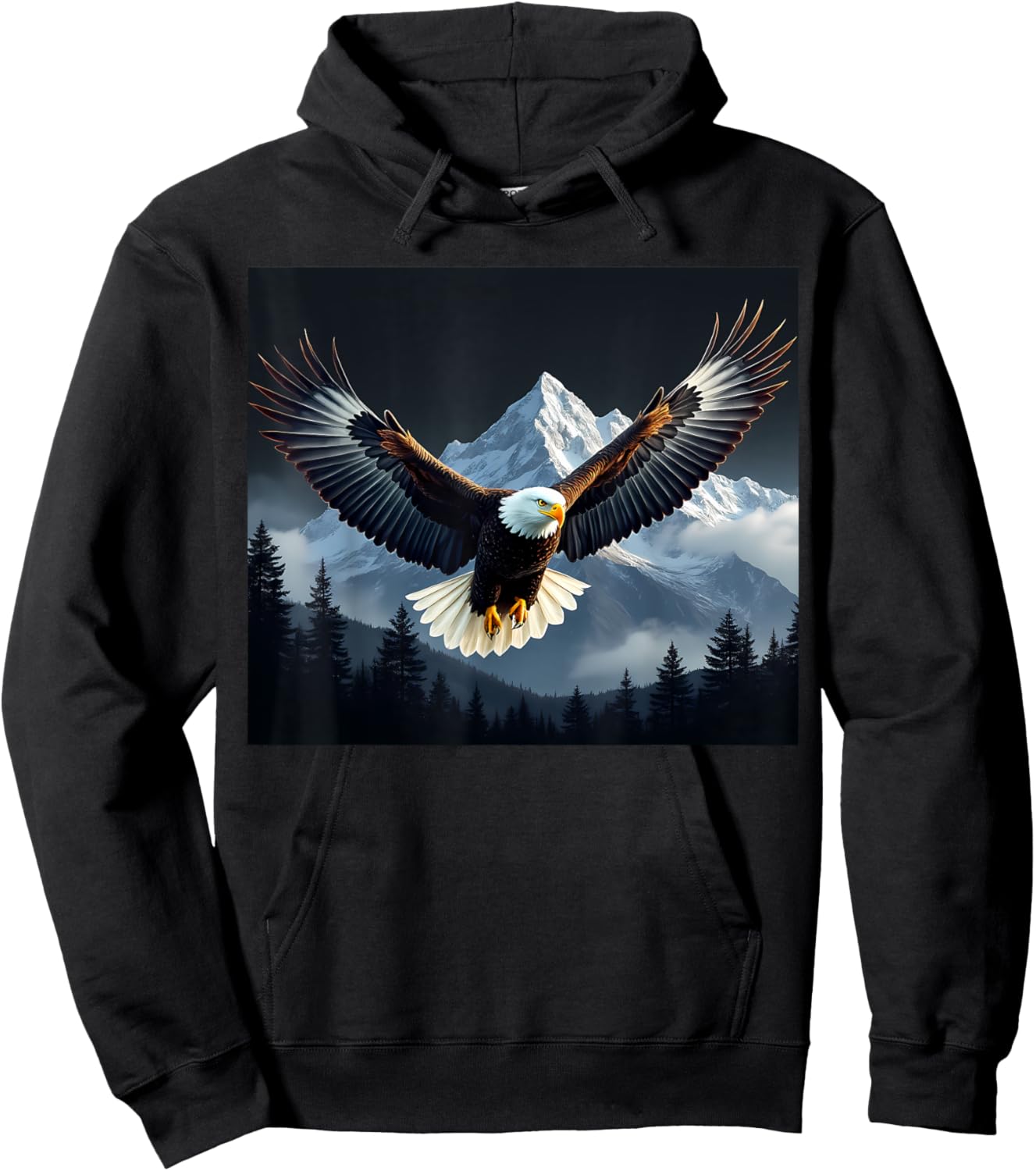 Bald Eagle Bird Mountains Forest Nature Cool Animal Graphic Hoodie - Hoodie | Black