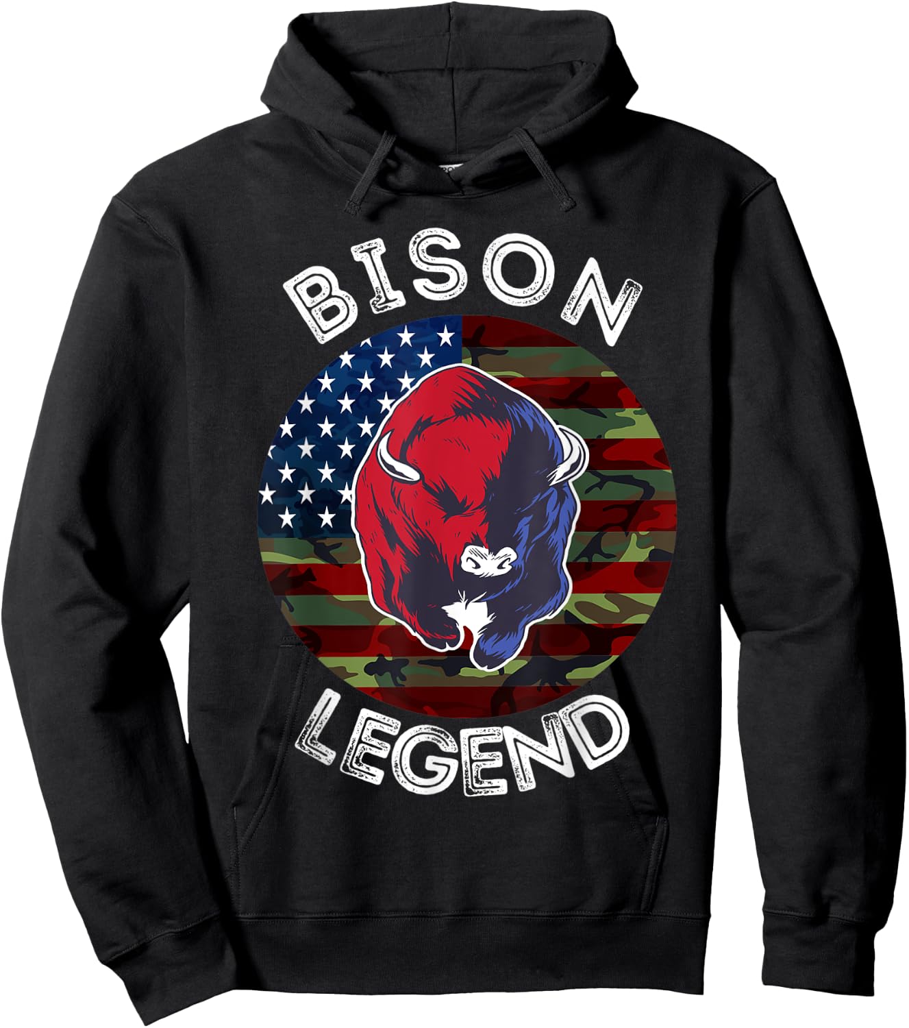 Bison Legend American Flag USA Camouflage Buffalo Cattle Hoodie - Hoodie | Black