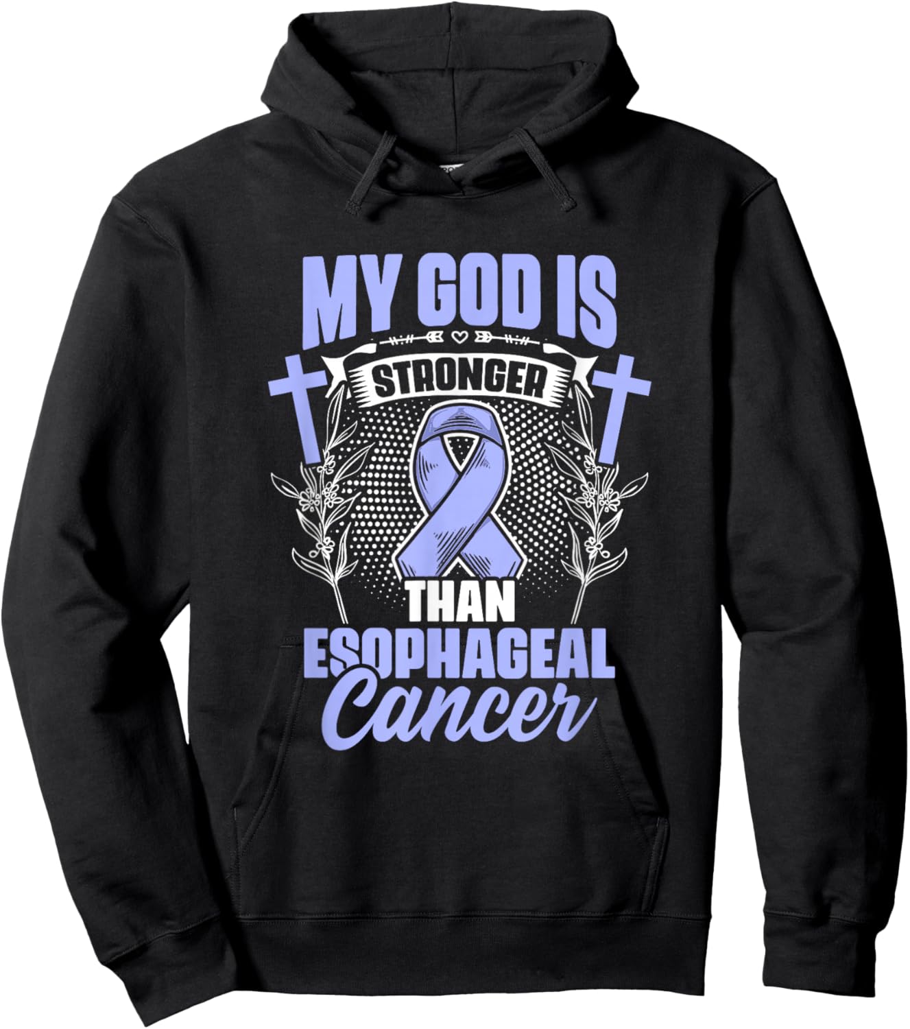 Esophageal Cancer Awareness Apparel Esophagus God Stronger Than Esophageal Cancer Awareness - -Adults - Black - Small - Short Sleeve - Cotton Blend - Modern - Cancer Awareness Design Hoodie - Hoodie | Black