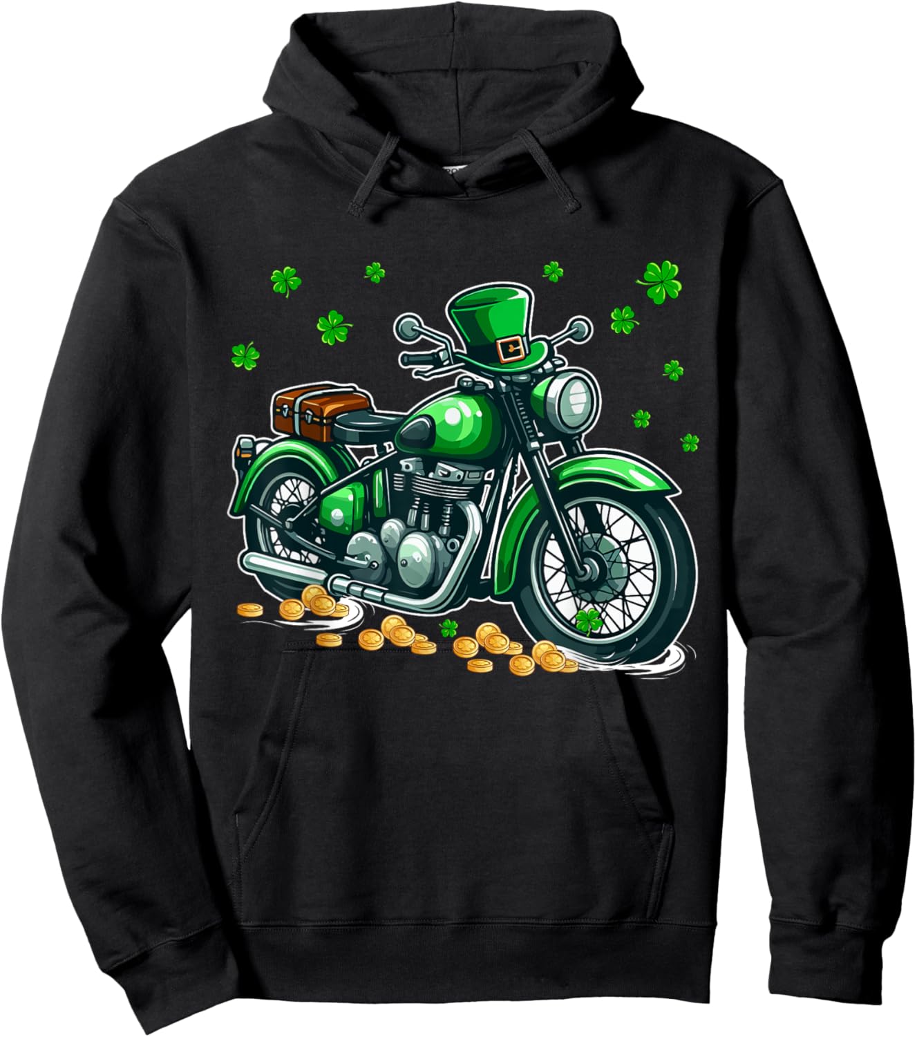 Patrick's Day Motorcycle Shamrocks Lucky Patrick's Day Coin Hoodie - Hoodie | Black
