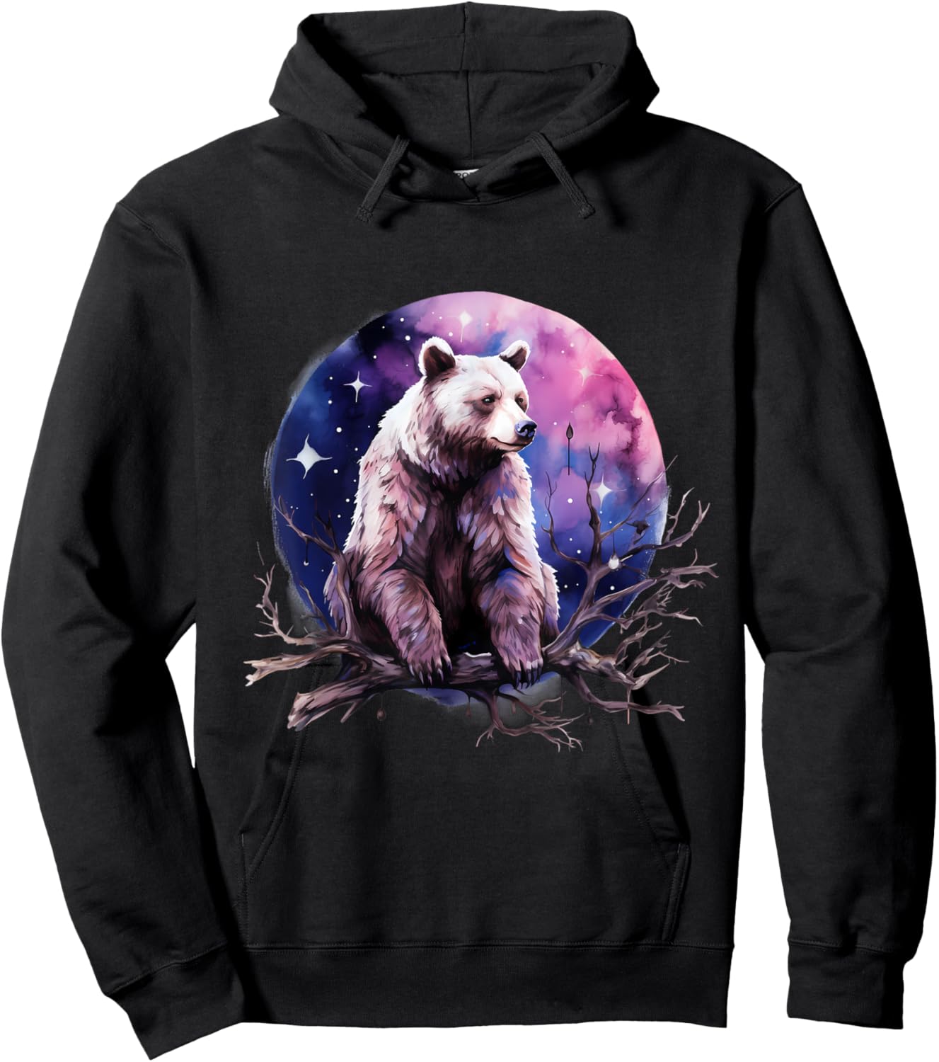 Bear Animal Art Motif Artwork Moon Forest Nature Wildlife Hoodie - Hoodie | Black