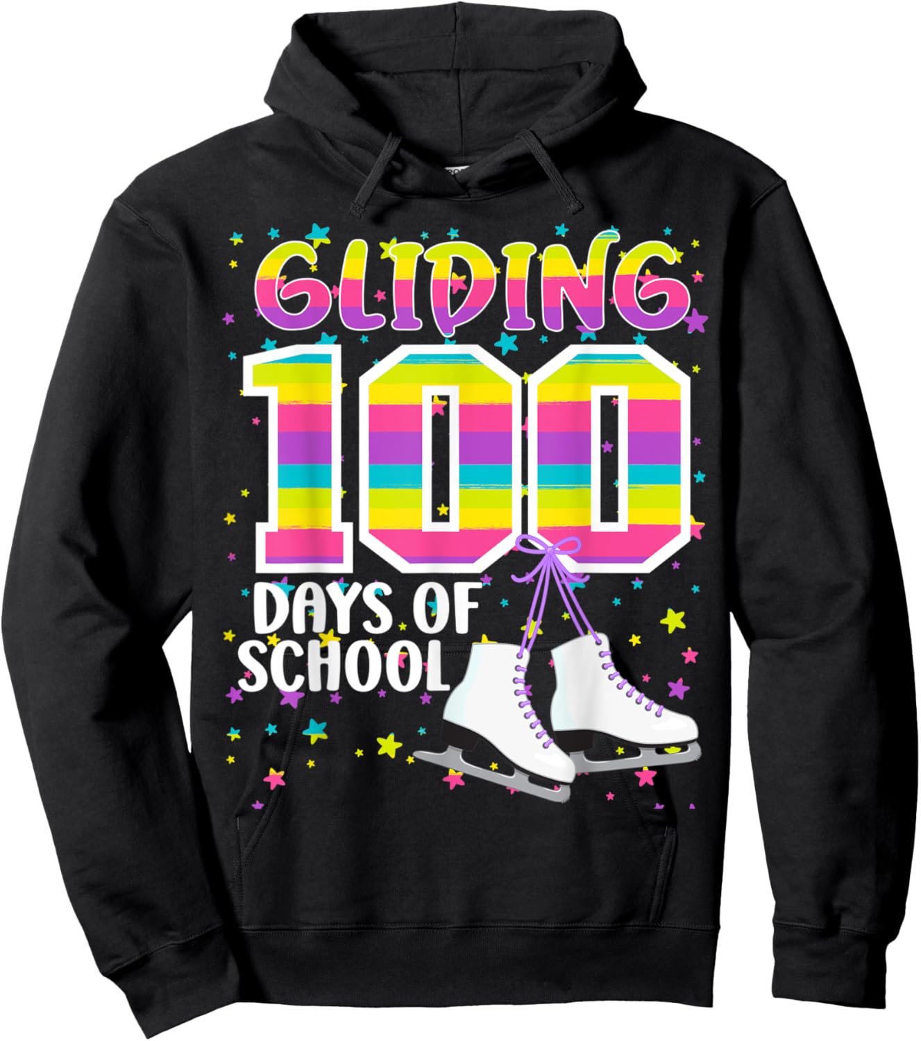 Gliding 100 days of School Kids Teachers Ice Skating 100 Day Hoodie - Hoodie | Black