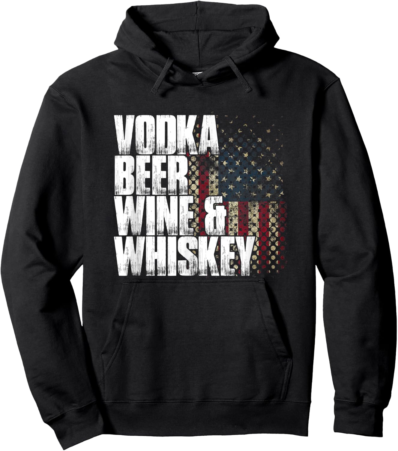 Vodka Beer Wine & Whiskey Shirt | Funny Patriotic US Flag Hoodie - Hoodie | Black