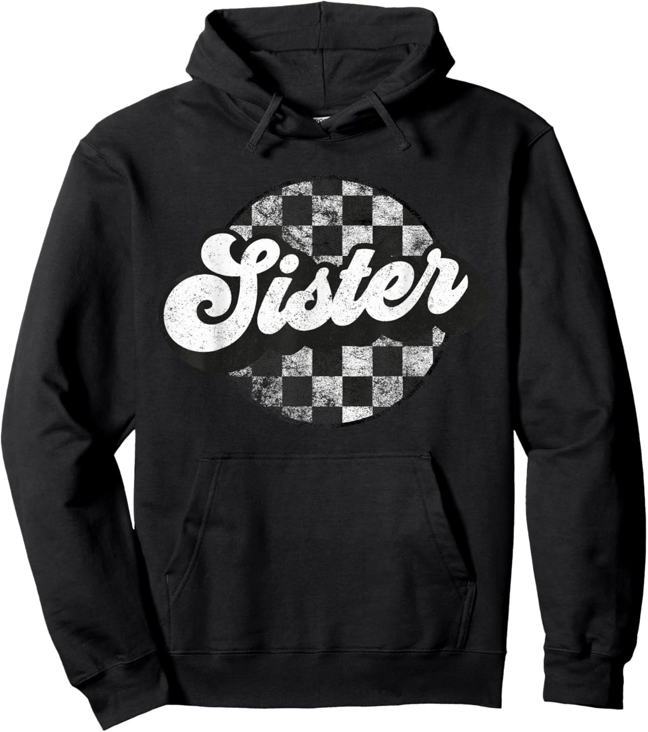 Funny Retro Checkered Sister Race Vintage Matching Family Hoodie - Hoodie | Black