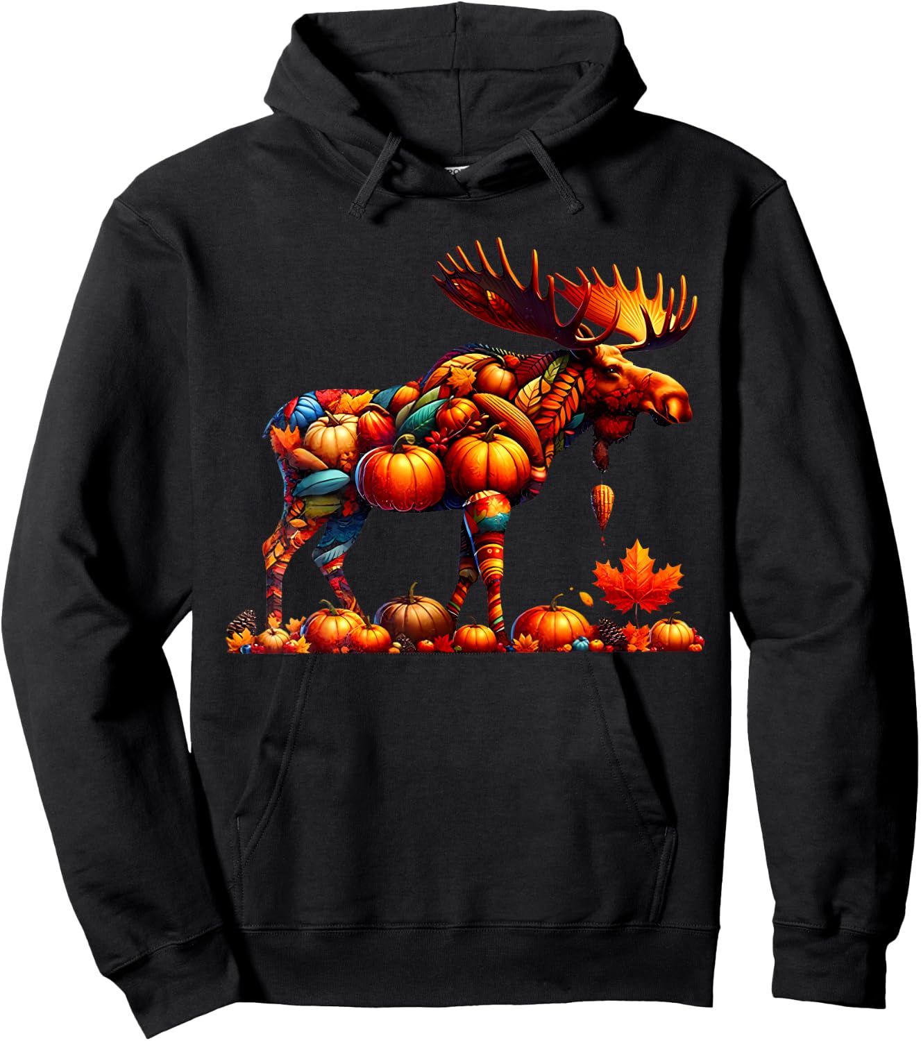 Moose Pumpkin Fall Thanksgiving Autumn Season Graphics Hoodie - Hoodie | Black