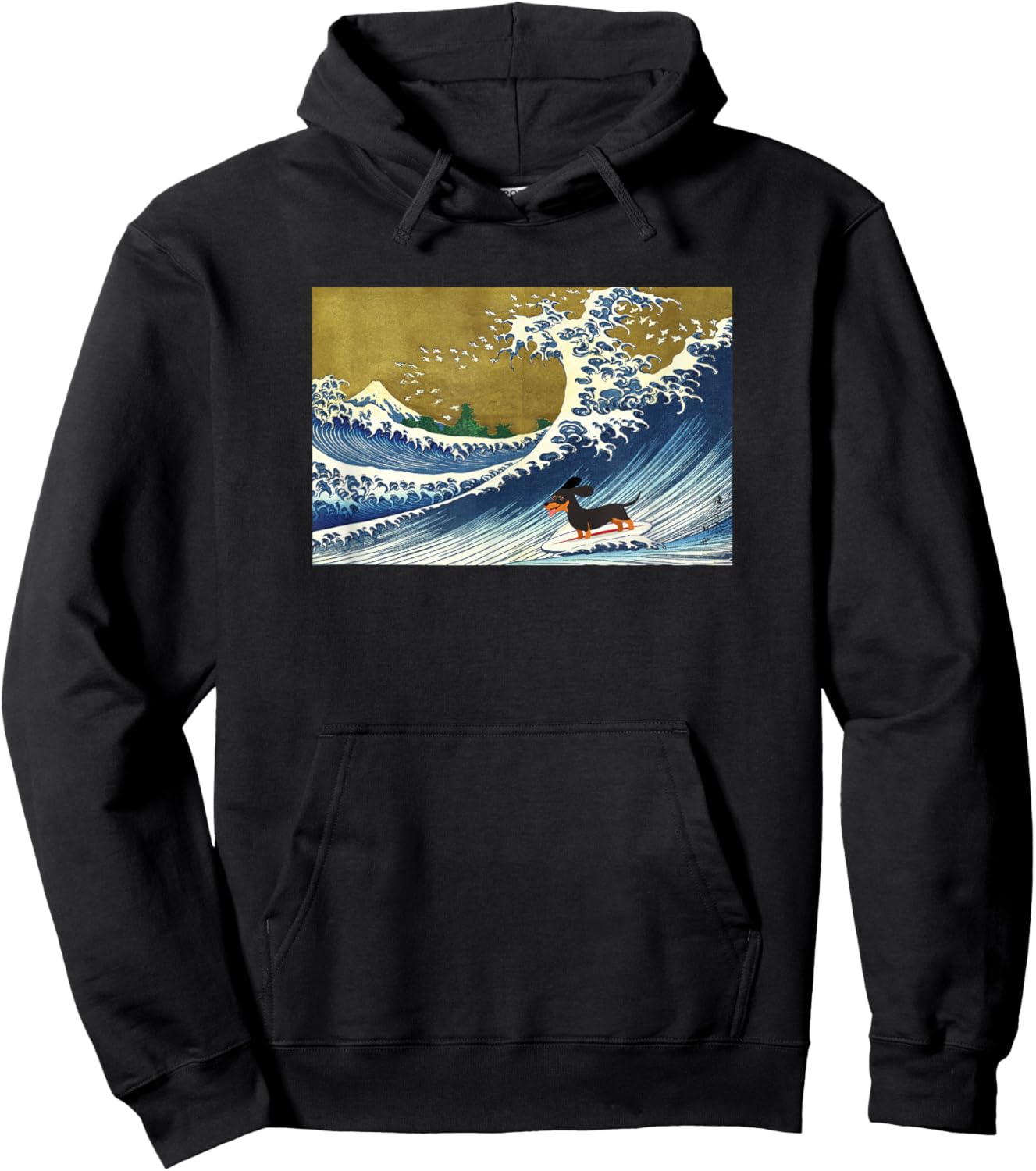 Funny Retro Vintage Surfing A Wave Black Dachshund Lover Hoodie - Hoodie | Black