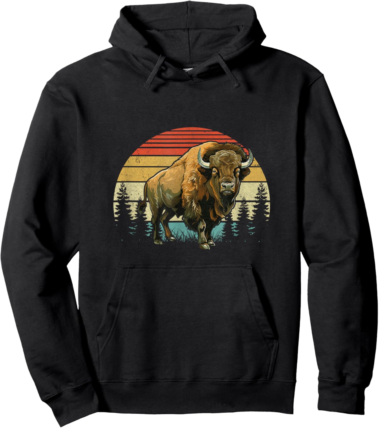 Retro Bison Design Women Kids Buffalo Bison Lovers Hoodie - Hoodie | Black