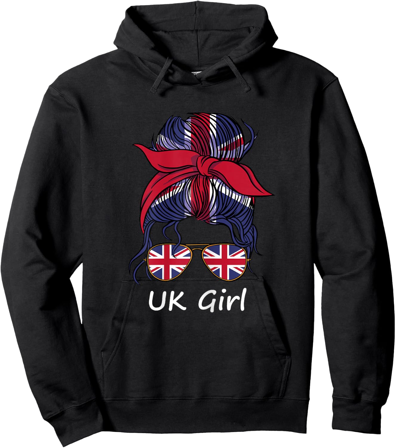 UK Girl United Kingdom Pride England Union Jack Flag Hoodie - Hoodie | Black