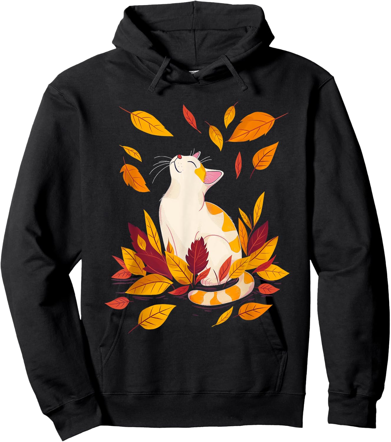 Cat Fall Leaf Tree Hello Autumn Thanksgiving Hoodie - Hoodie | Black