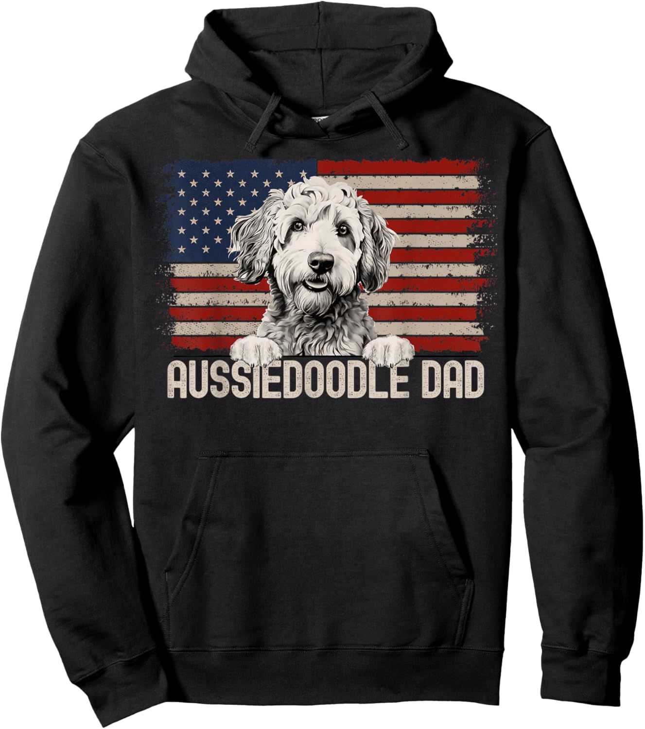 Best Dog Dad Ever American Flag - Aussiedoodle Dad Hoodie - Hoodie | Black
