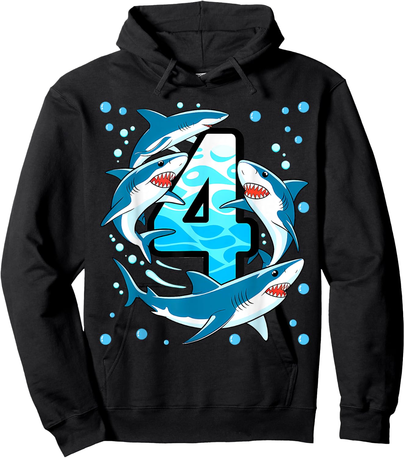 Shark 4th Birthday Boy 4 Four Shark Theme Party Hoodie - Hoodie | Black