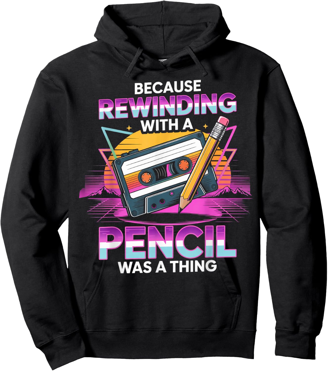 Rewinding with Pencil Classic Vintage Nostalgic 1970s 1980s Hoodie - Hoodie | Black