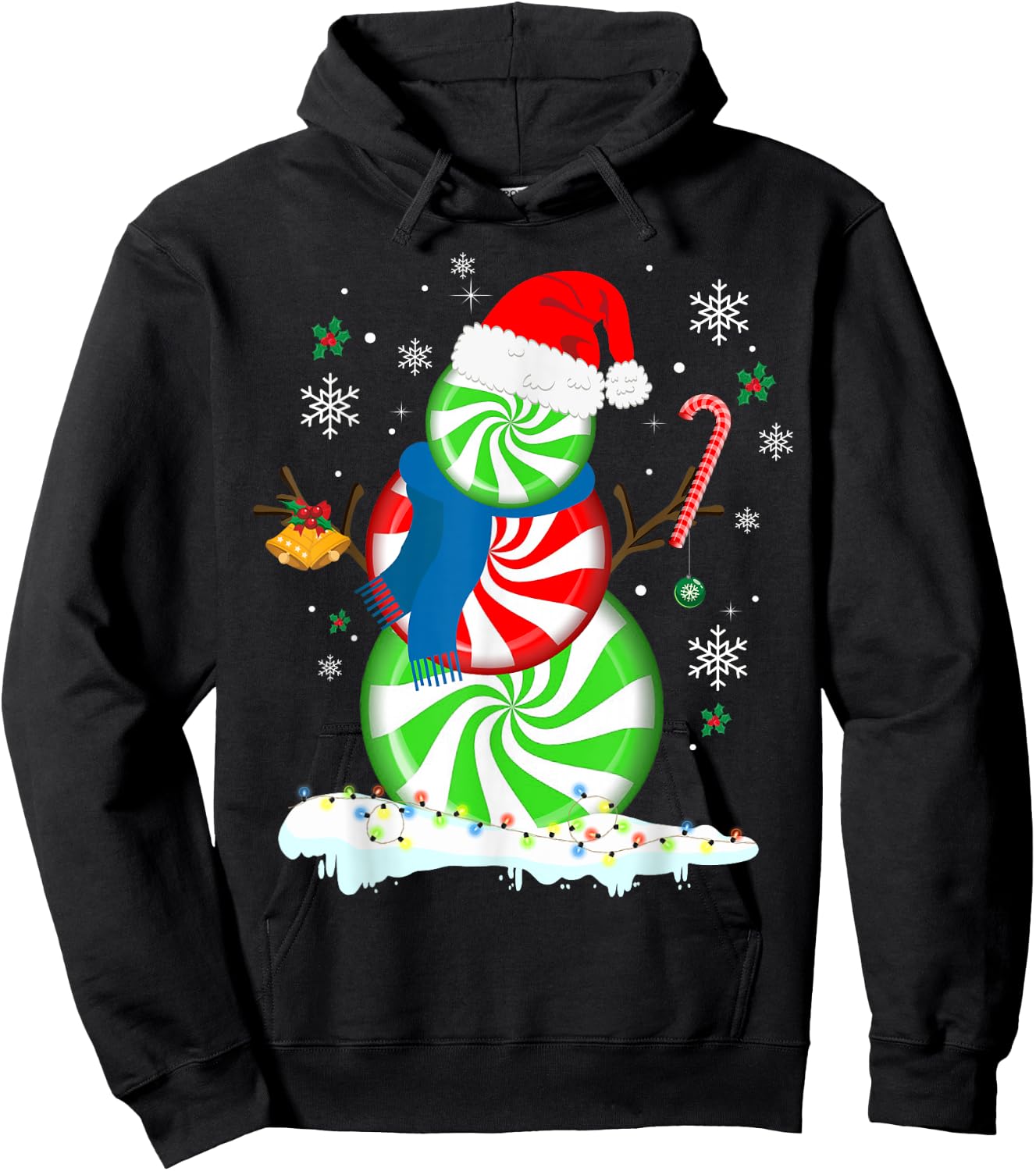Funny Christmas Shirts Peppermint Candy Snowman Hoodie - Hoodie | Black