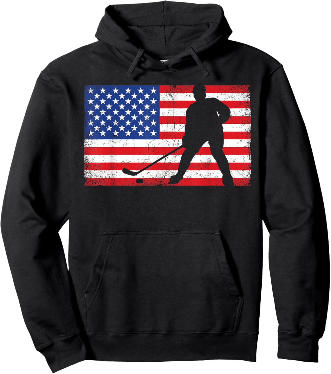 Red White Blue USA Flag Ice Hockey Player 4th of July Hoodie - Hoodie | Black