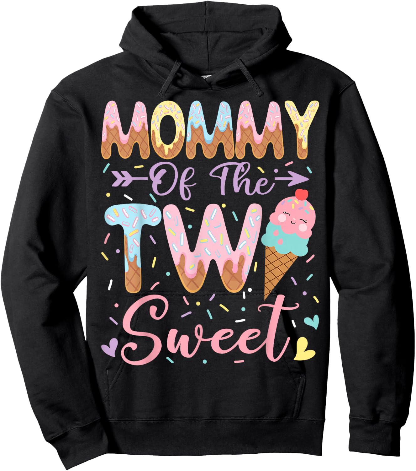 Mommy of The Two Sweet 2nd Birthday Girl Ice Cream Hoodie - Hoodie | Black