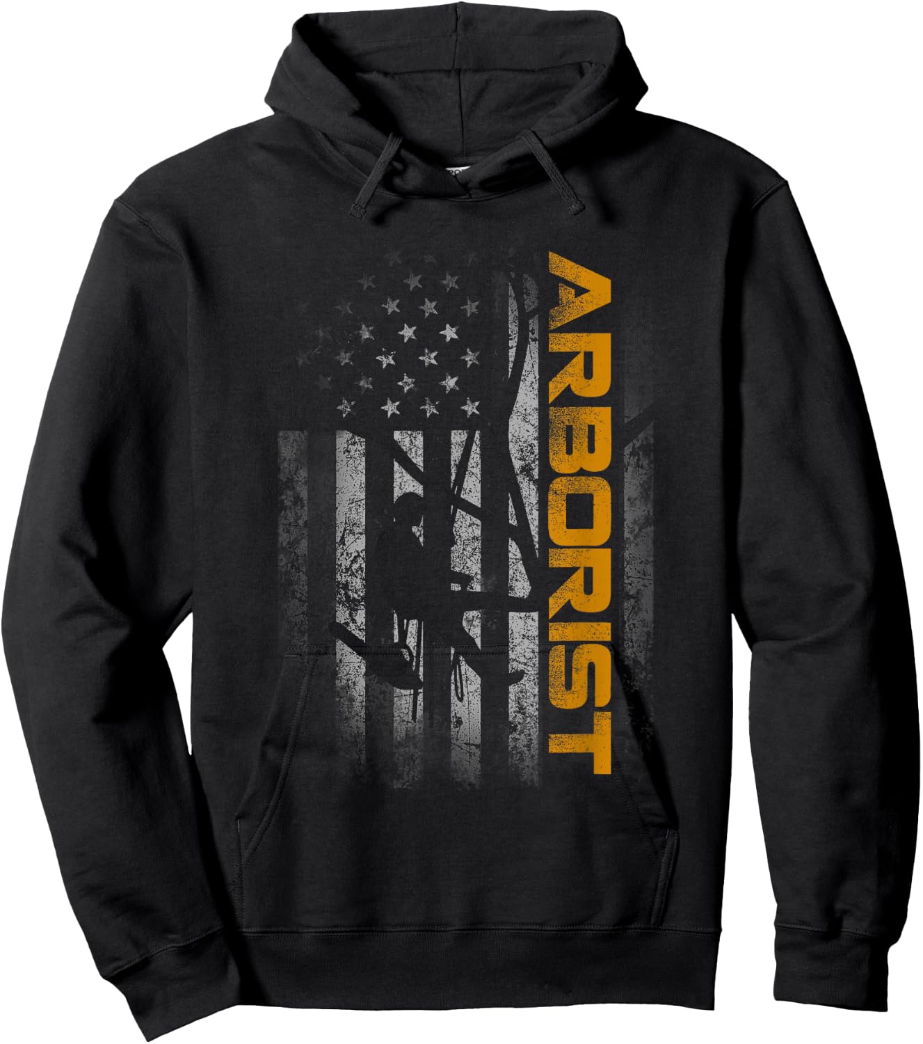 Vintage Arborist Men Lumberjack Patriot American Flag Hoodie - Hoodie | Black