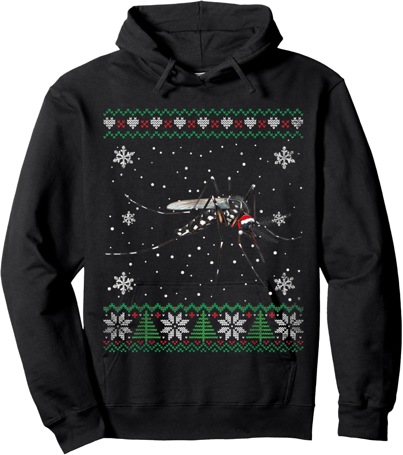 Santa Mosquito Ugly Sweater Animals Christmas Pajama Hoodie - Hoodie | Black
