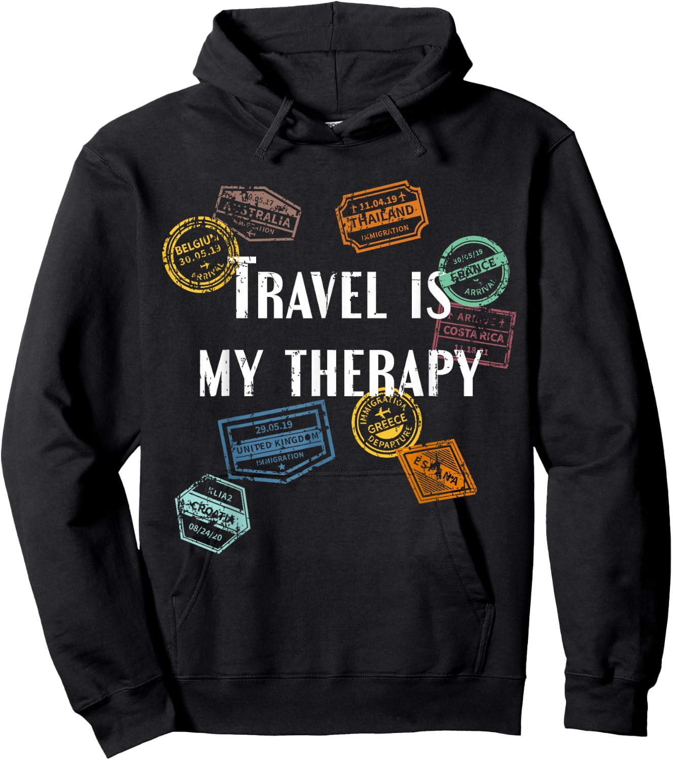 Travel Is my Therapy Distressed World Traveler Passport Hoodie - Hoodie | Black