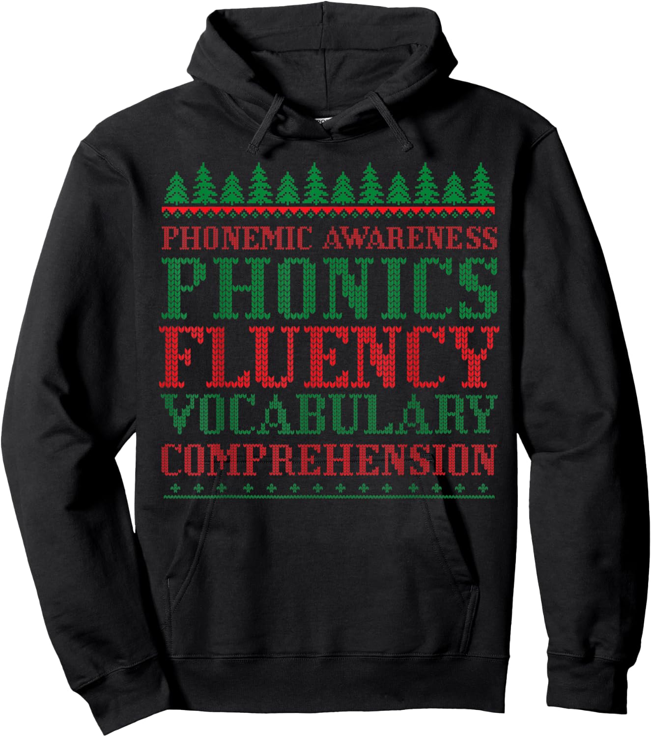 Teacher Ugly Sweater Christmas Science of Reading Hoodie - Hoodie | Black
